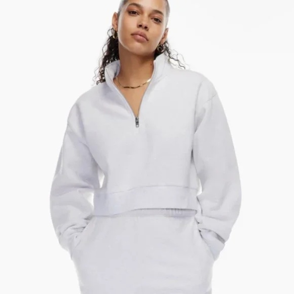 TNA Cozy Fleece Perfect 1/4 Crop Zip in White